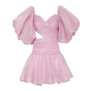 TWOTWINSTYLE V-Neck Ruched Cut Out Mini Puff Sleeve Dress Size‎ Small Pink